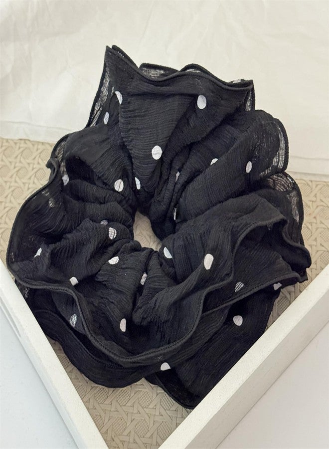 Jseng 3PCS Satin Silk Scrunchies for Hair, Large Hair Ties with Polka Dots, Beige, Pink and Black - Image 4